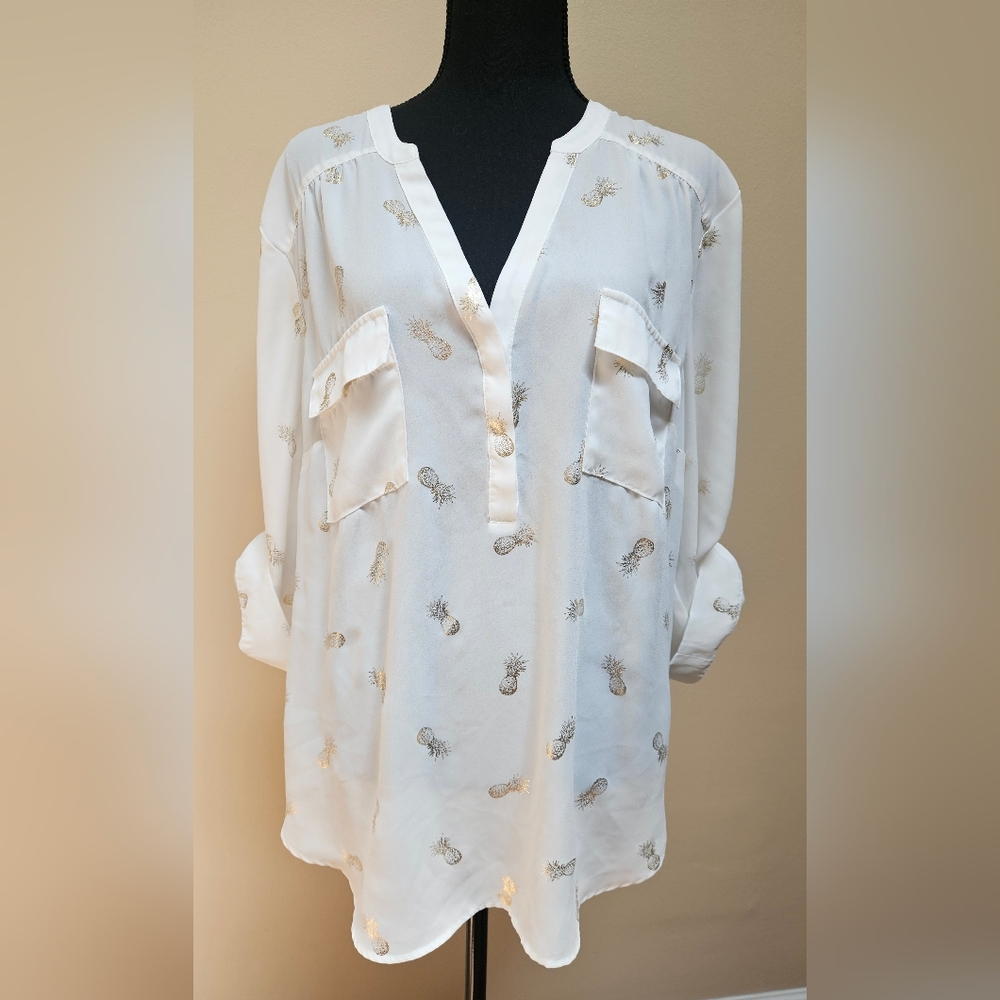 Torrid Harper White Pineapple Print Women's Blouse